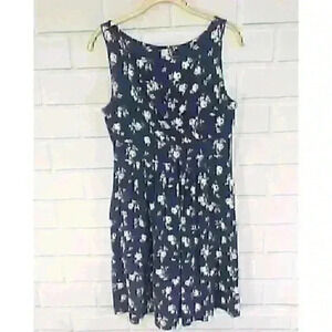 Lands'End Blue Floral Sleeveless Mock-Wrap Knit Dress